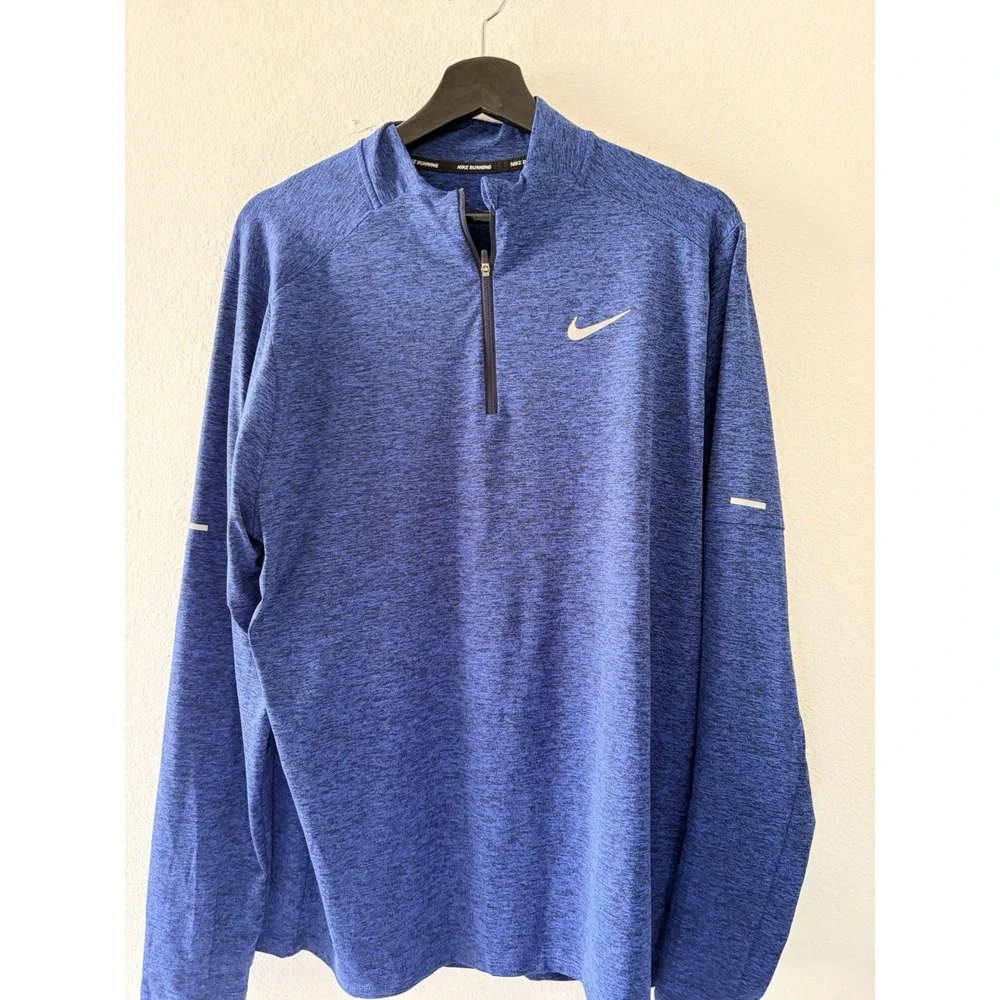 Nike Running Dri-FIT 1/2 Zip Pullover Jacket Blue Space Dye Heather Size Large